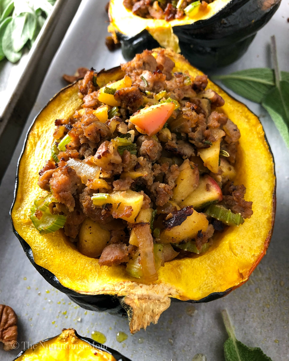 APPLE & SAUSAGE STUFFED ACORN SQUASH (WHOLE30, PALEO)