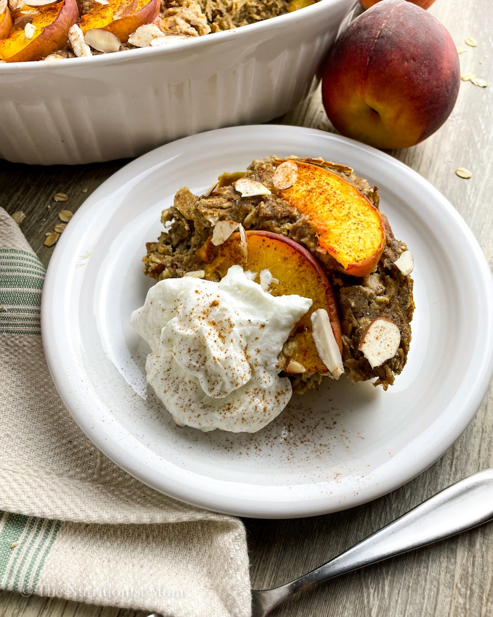 PEACH BAKED PROTEIN OATMEAL (VEGAN)