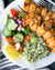 PERSIAN CHICKEN KEBABS, GREEN RICE & TOMATO FETA SALAD